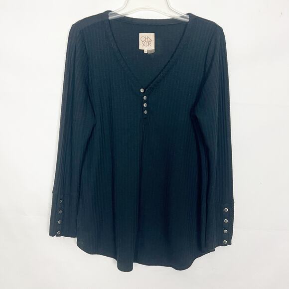 Chaser Waffle Knit Pullover Black Thermal Tunic Sweater Size XL - Picture 1 of 9